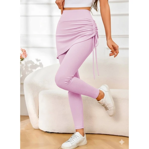 Lucky Life Kadın Yüksek Bel Yandan Büzgülü Alttan Uzun Kaşkorse Tayt Etek - 2