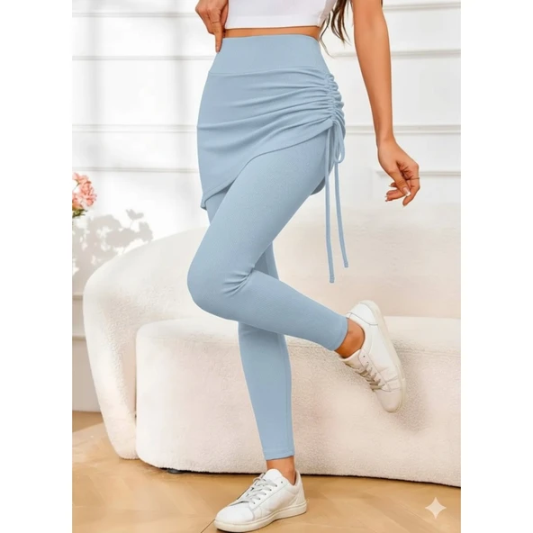 Lucky Life Kadın Yüksek Bel Yandan Büzgülü Alttan Uzun Kaşkorse Tayt Etek - 2