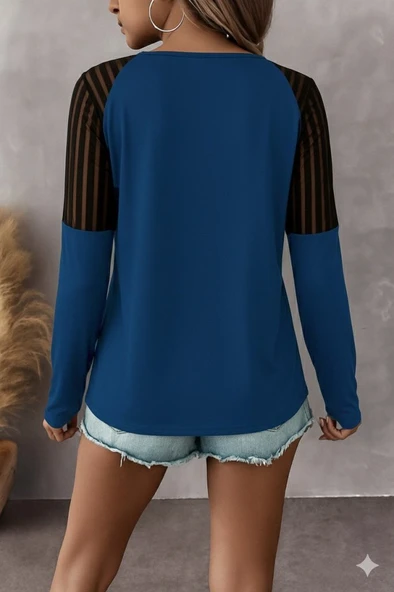 Lucky Life Kadın Uzun Kollu Yakadan Fermuarlı Viskon Bluz - Resim 3