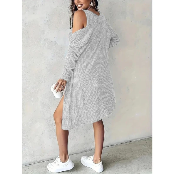 Lucky Life Kadın Askılı Yuvarlak Yakalı önü Düğmeli şardonlu Kaşkorse Mini Elbise Ve Kısa Ceket - 3