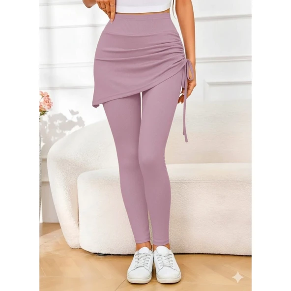 Lucky Life Kadın Yüksek Bel Yandan Büzgülü Alttan Uzun Kaşkorse Tayt Etek - 3