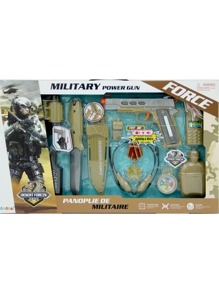 Sesli ve Işıklı Tabancalı Bıçak ve Dürbünlü Asker Silah Seti 11 Parça - 2