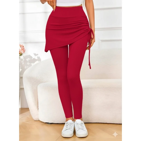 Lucky Life Kadın Yüksek Bel Yandan Büzgülü Alttan Uzun Kaşkorse Tayt Etek - 3