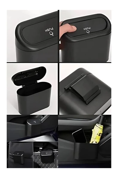 Mucit Home Araba Çöp Kutusu Araç Içi Taşınabilir Kapaklı Organizer Çöp Kovası Itme Kapaklı Kova - 4