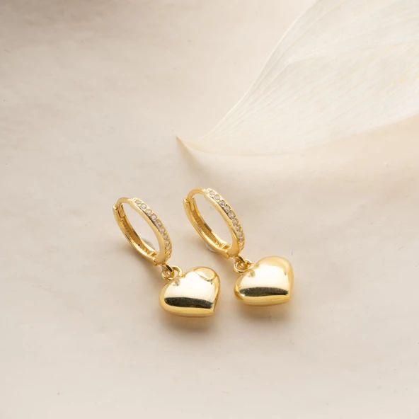 925 Ayar Gümüş Bombeli Sallantılı Kalp Küpe - Resim 2