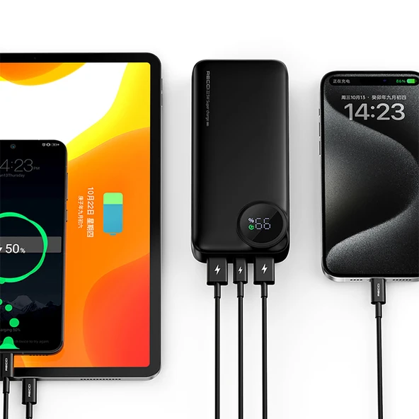 Recci RPB-P48 PD 20W Dijital LED Göstergeli Hızlı Şarj Özellikli Taşınabilir Powerbank 22.5W 10000mAh - 9