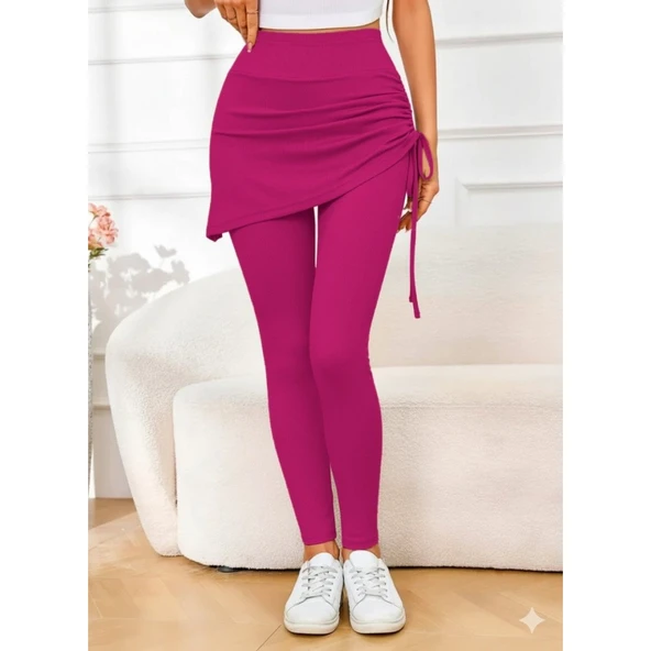 Lucky Life Kadın Yüksek Bel Yandan Büzgülü Alttan Uzun Kaşkorse Tayt Etek - 3