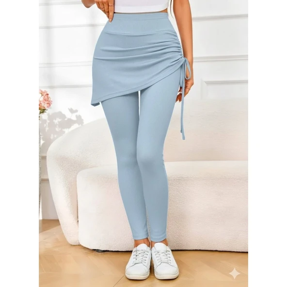 Lucky Life Kadın Yüksek Bel Yandan Büzgülü Alttan Uzun Kaşkorse Tayt Etek - 3