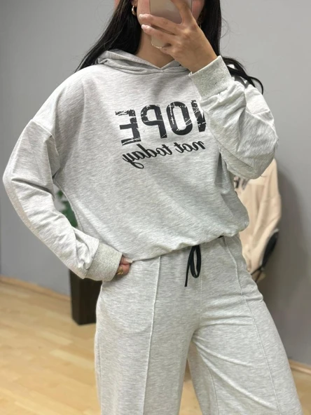 Lucky Life Kadın Uzun Kollu Nope Baskılı Beli Ribanalı Ikili Takım ürün görseli 1