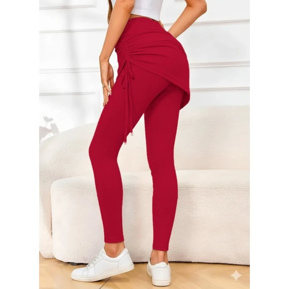 Lucky Life Kadın Yüksek Bel Yandan Büzgülü Alttan Uzun Kaşkorse Tayt Etek