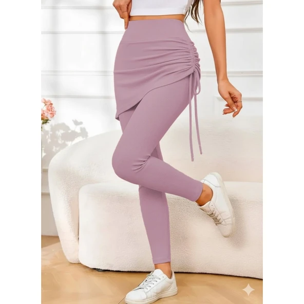 Lucky Life Kadın Yüksek Bel Yandan Büzgülü Alttan Uzun Kaşkorse Tayt Etek - 2