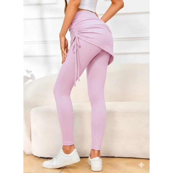 Lucky Life Kadın Yüksek Bel Yandan Büzgülü Alttan Uzun Kaşkorse Tayt Etek