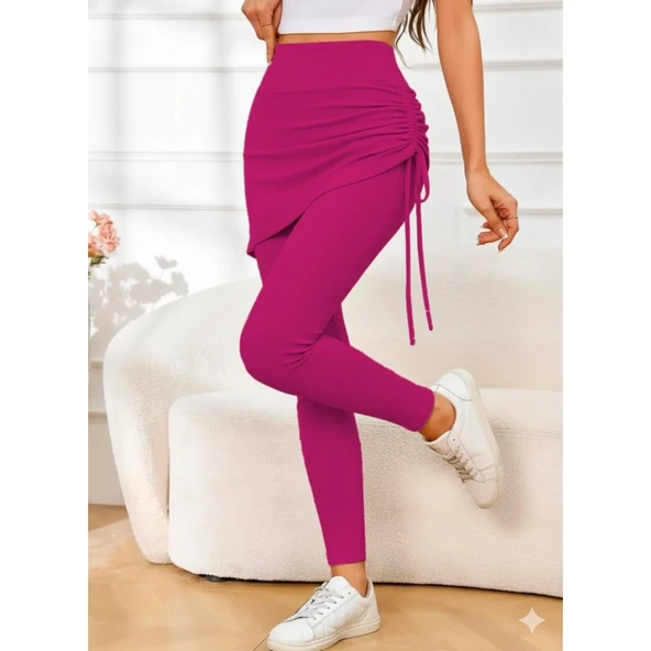 Lucky Life Kadın Yüksek Bel Yandan Büzgülü Alttan Uzun Kaşkorse Tayt Etek - 2