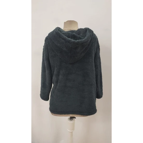 Lucky Life Kadın Uzun Kollu Kapşonlu önden Fermuarlı Cepli Welsoft Ceket - 6