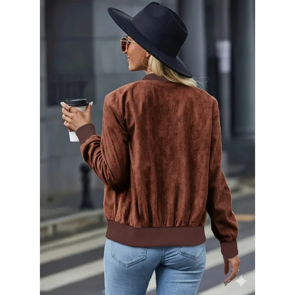 Lucky Life Kadın Uzun Kollu önden Fermuarlı Süet Ceket - 3