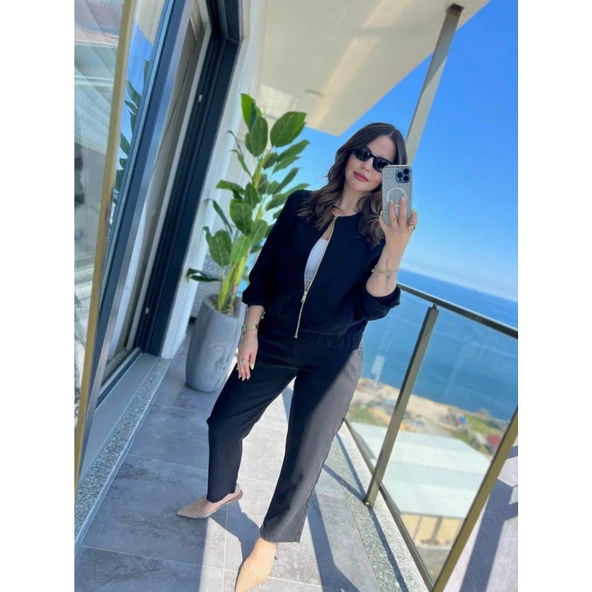 Lucky Life Kadın Uzun Kollu önden Fermuarlı Modal Ceket Ve Pantolon Ikili Takım