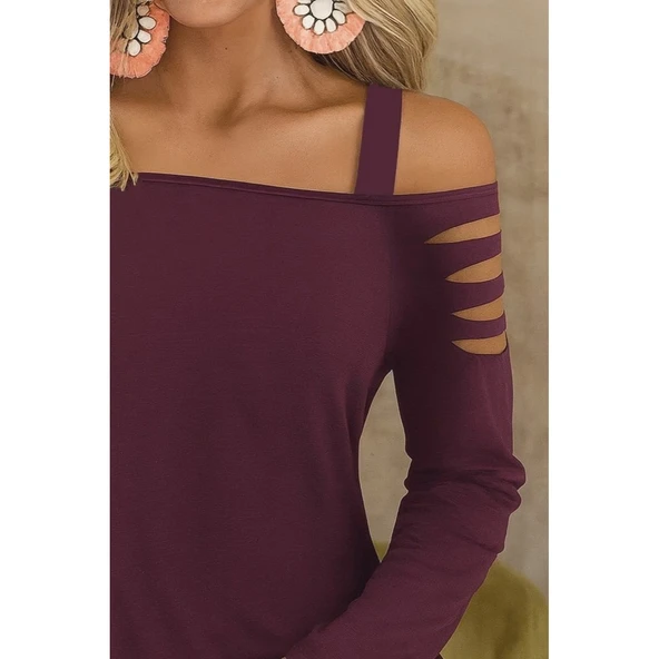 Lucky Life Kadın Uzun Lazer Kesik Detaylı Askılı Viskon Iki Iplik Bluz