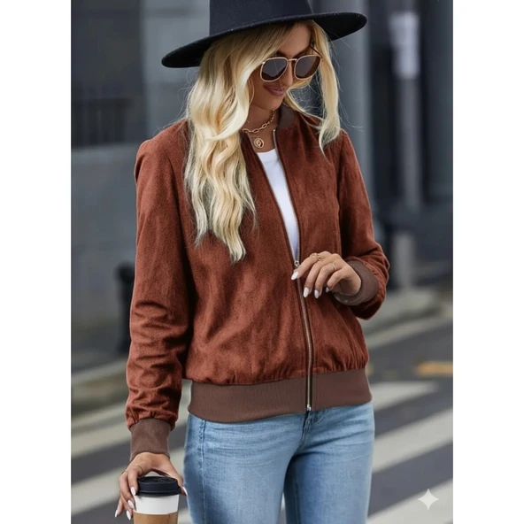 Lucky Life Kadın Uzun Kollu önden Fermuarlı Süet Ceket - 2