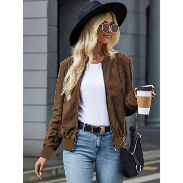 Lucky Life Kadın Uzun Kollu önden Fermuarlı Süet Ceket - 3