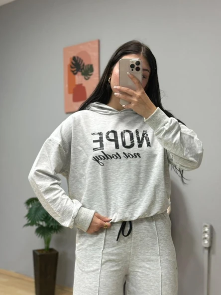 Lucky Life Kadın Uzun Kollu Nope Baskılı Beli Ribanalı Ikili Takım - Resim 6