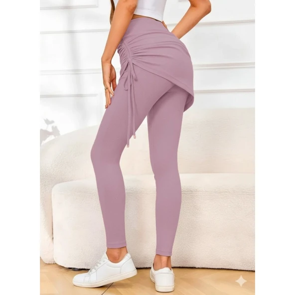 Lucky Life Kadın Yüksek Bel Yandan Büzgülü Alttan Uzun Kaşkorse Tayt Etek