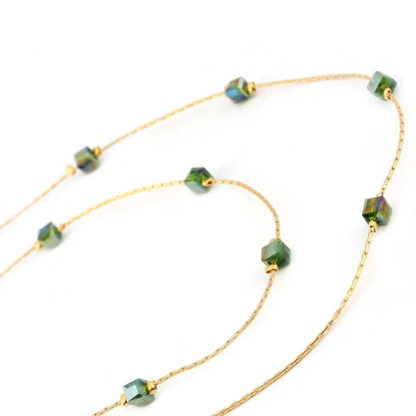 WORSY WGA 019 PEARL KARE YEŞİL TAŞLI GÖZLÜK ZİNCİRİ ALTIN Gözlük Aksesuarı - Resim 2