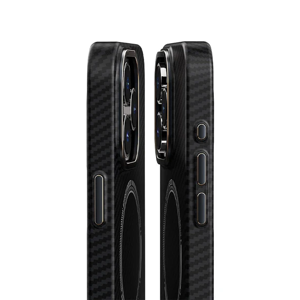 Apple iPhone 15 Plus Kılıf Recci Machinist Serisi M-safe Şarj Özellikli Magnetik Karbon Kapak - Resim 3