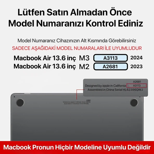 Apple Macbook Air 13.6inç M2/M3 A2681 A3113 Kılıf Nubuk Üçgen Standlı Havalandırmalı Kapak 2022/2024 - 5