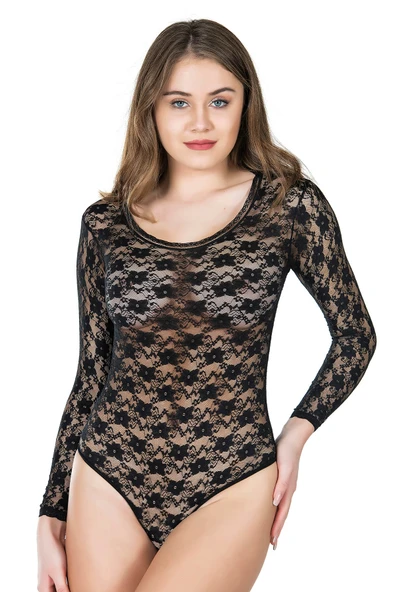 Derya Kurşun Bisiklet Yaka Dantelli Çıtçıtlı Kadın Body 327 - 4
