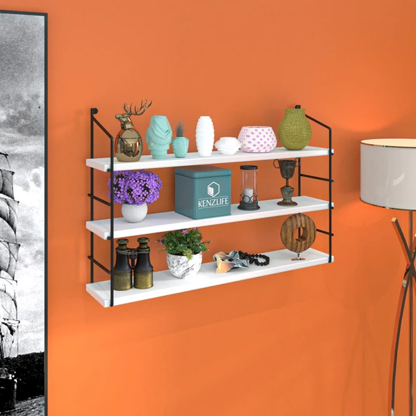 Kenzlife mutfak banyo duvar rafı junzi mat beyaz suntalam 070(Y)*80(G)*15(D)3 KATLI ürün görseli