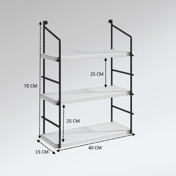 Kenzlife mutfak banyo duvar rafı junzi mat gri suntalam 070(Y)*40(G)*15(D)3 KATLI - Resim 3