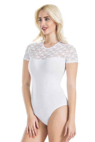 Derya Kurşun Yarım Kol Dantelli Kadın Body 338 - Resim 4