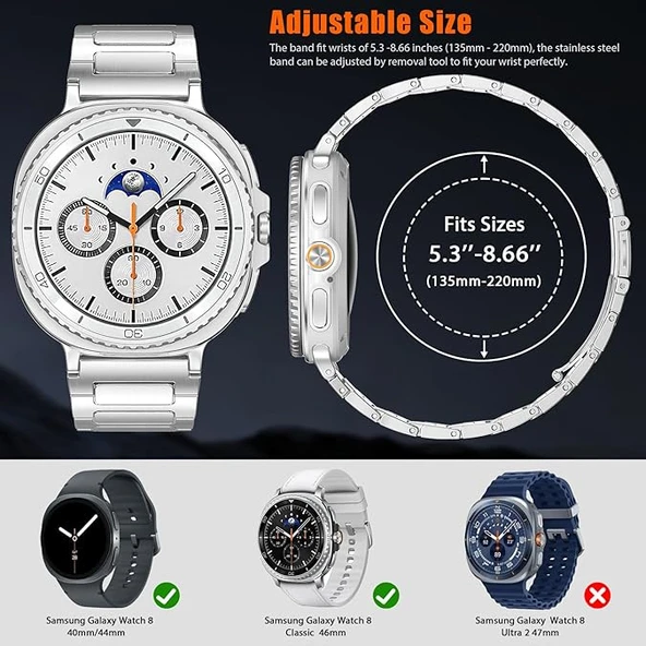 Samsung Galaxy Watch 8 40mm 44mm Classic 46mm Kordon Klipsli Metal Kordon 04 +Kısaltma Aparatı - 12