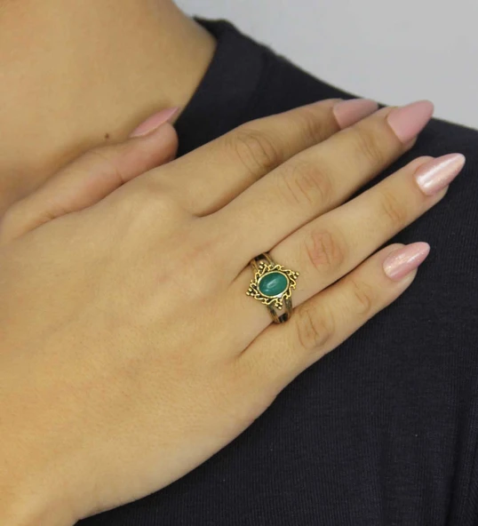 Doğal Taş Yeşil Akik Doğal Taşlı Antik Model Kadın Ayarlanabillir Yüzük euy71ya ürün görseli