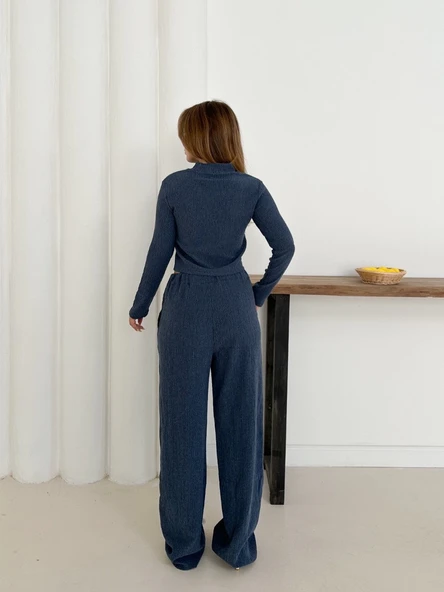 Balıkçı yaka örme takım lacivert st265865 - Resim 5