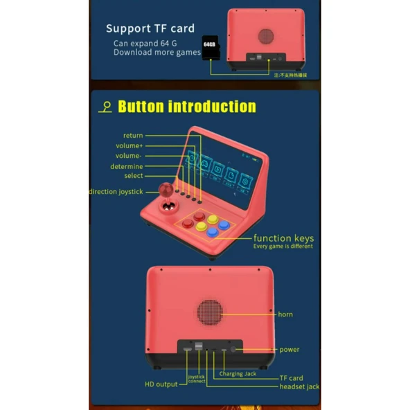 Ozmik  Retro 9 inç joystick arcade A7 mimarlık dört çekirdekli CPU simülatörü video oyunu konsolu - Resim 7