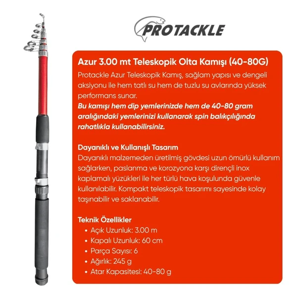 Olta Seti - 300cm Olta Kamışı 40-80GR / 4000'lik Olta Makinesi (XA-Kırmızı) - Taşıma Çantalı - Resim 3