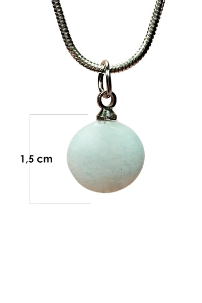 Kalsedon Doğal Taşı Zincirli El Yapımı Kolye Uç: 1,5 cm Zincir: 20 cm Kutulu - Resim 2