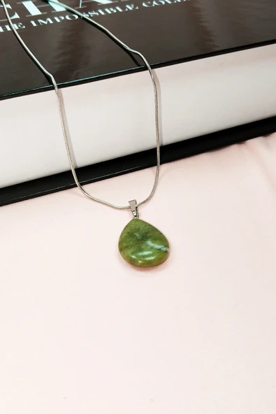 Akuamarin Doğal Taşı Zincirli El Yapımı Kolye Uç: 3 cm Zincir: 20 cm Kutulu - Resim 6