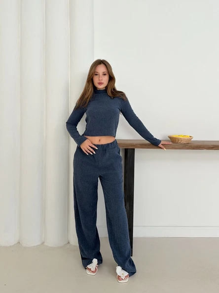 Balıkçı yaka örme takım lacivert st265865 ürün görseli 1