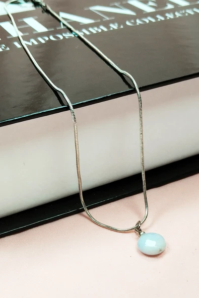 Kalsedon Doğal Taşı Zincirli El Yapımı Kolye Uç: 1,5 cm Zincir: 20 cm Kutulu - Resim 6