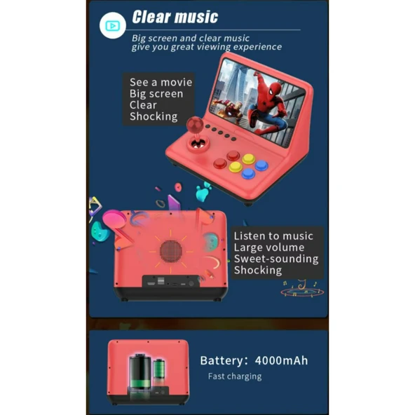 Ozmik  Retro 9 inç joystick arcade A7 mimarlık dört çekirdekli CPU simülatörü video oyunu konsolu - Resim 10