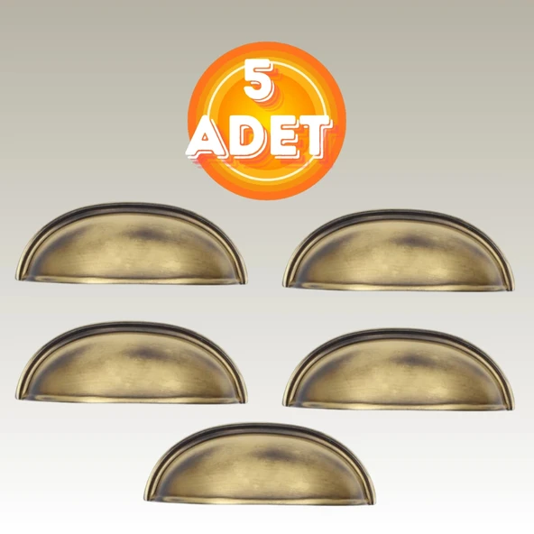 Tas Midye Çanak 64mm Antik Sarı Dolap Çekmece Vestiyer Mobilya Kulpu Metal Kulp ( 5 ADET ) ürün görseli