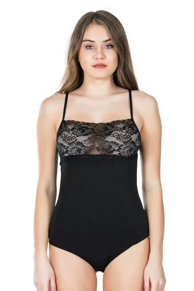 Derya Kurşun Dantel Yaka Askılı Çıtçıtlı Kadın Body 312 ürün görseli 1