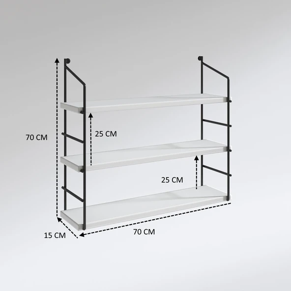 Kenzlife mutfak banyo duvar rafı junzi mat beyaz suntalam 070(Y)*60(G)*15(D)3 KATLI - Resim 3