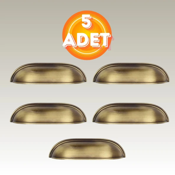 Tas Midye Çanak 96mm Antik Sarı Dolap Çekmece Vestiyer Mobilya Kulpu Metal Kulp ( 5 ADET ) ürün görseli