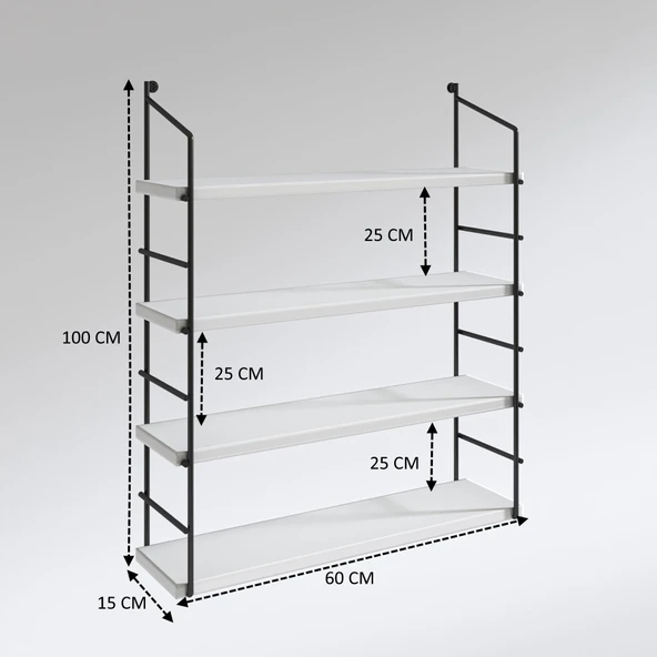 Kenzlife mutfak banyo duvar rafı junzi mat gri suntalam 100(Y)*60(G)*15(D)4 KATLI - Resim 3