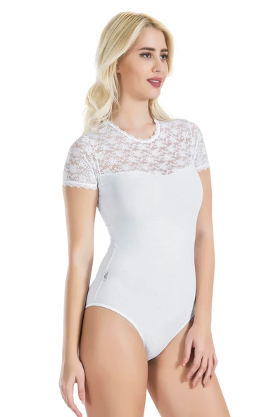 Derya Kurşun Yarım Kol Dantelli Kadın Body 338 - Resim 3