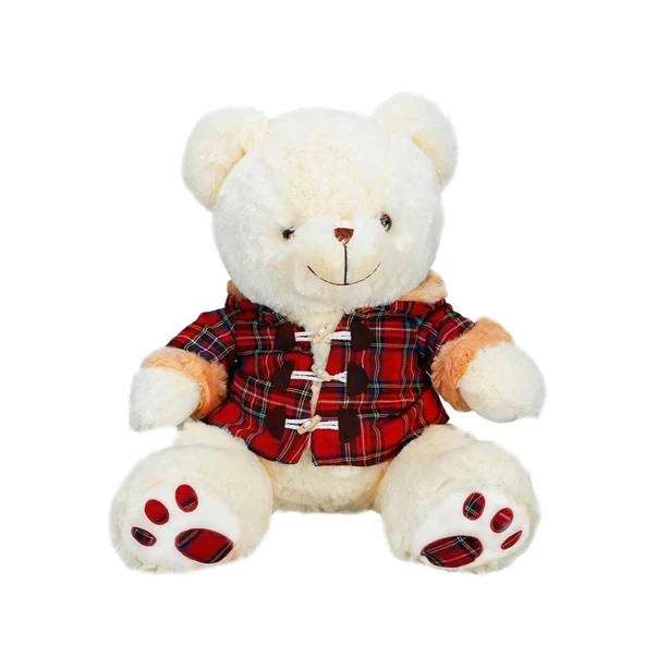 1510 Ekose Elbiseli Peluş Ayı 45 cm -Sunman - Resim 2