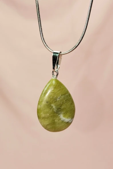 Akuamarin Doğal Taşı Zincirli El Yapımı Kolye Uç: 3 cm Zincir: 20 cm Kutulu - Resim 3